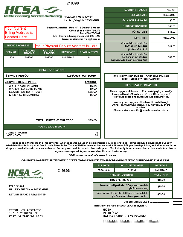 SAmple HCSA Water Bill